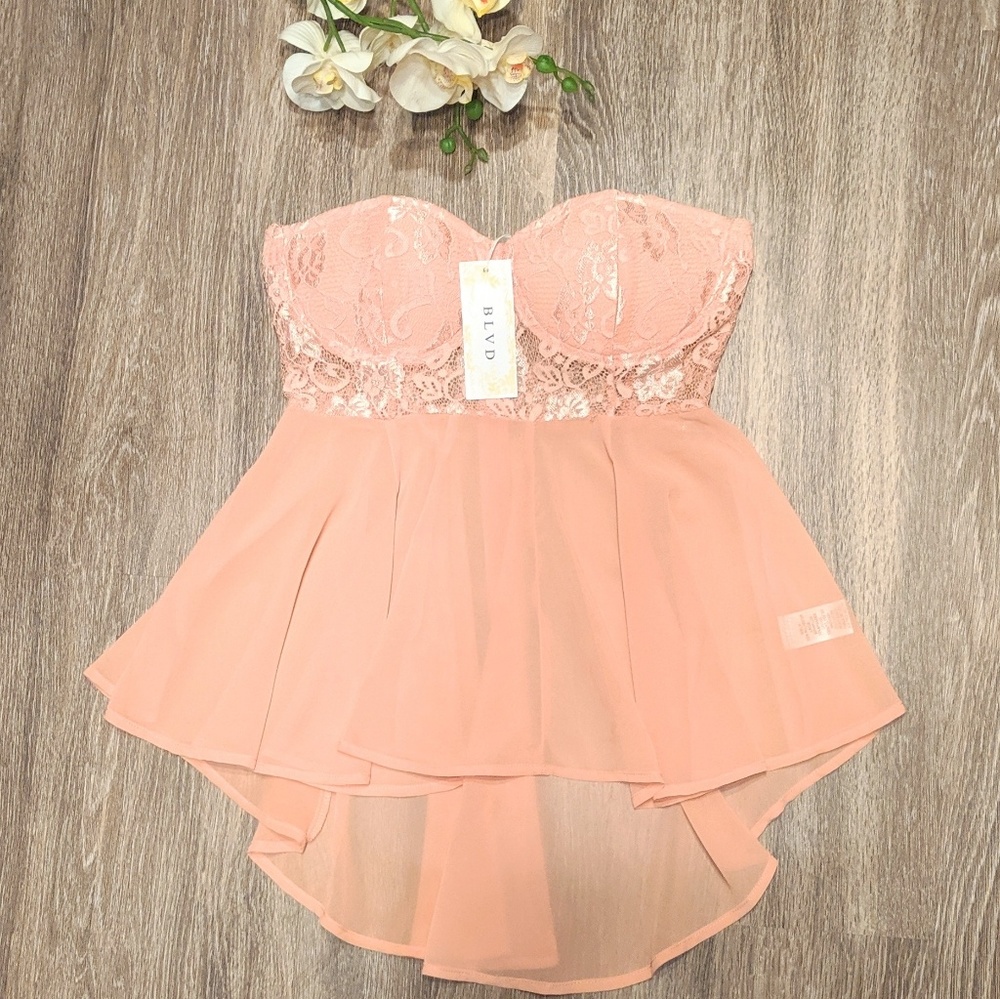 Pink Lace Lightly Lined Bustier Zip Up Top-M